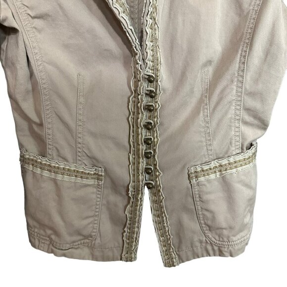 J. Crew Jacket Weathered Khaki With Button Detail & Frayed Trim Womens Size S - Picture 2 of 7